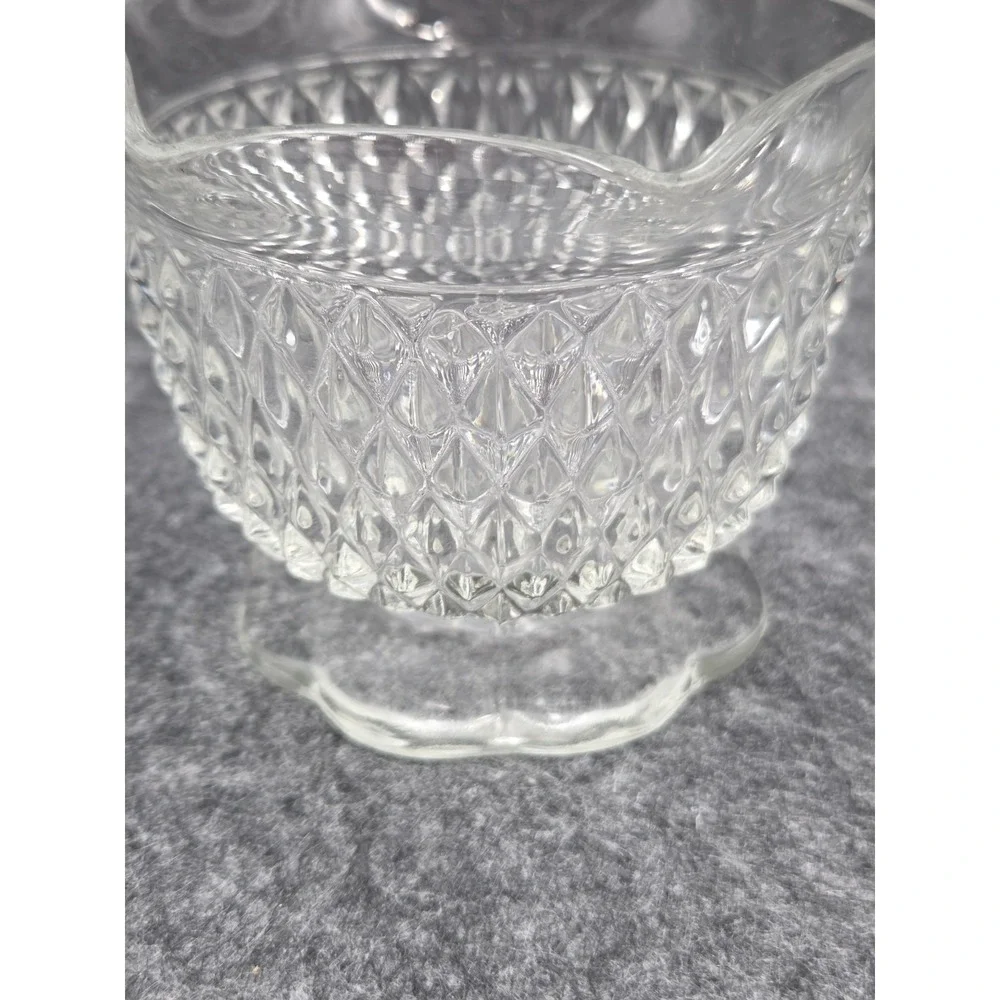 Vintage Indiana Glass Diamond Point Pattern Clear Glass Small Pedestal Bowl